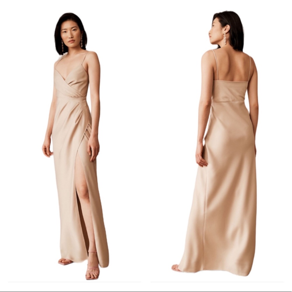 BHLDN x Anthropologie Freya Satin Charmeuse Dress in Oyster
